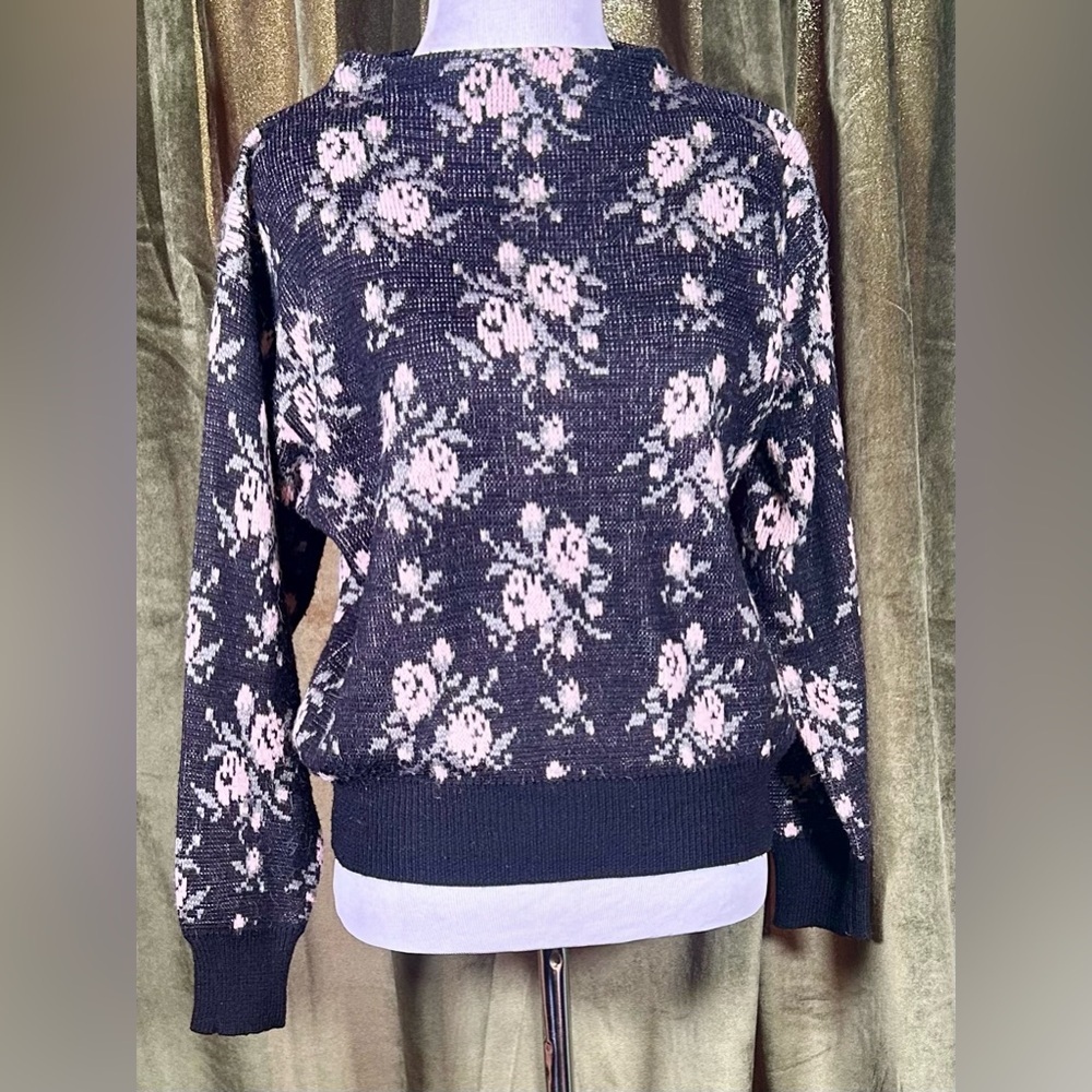 Rare Vintage 80s Crazy Horse Black Rose Sweater